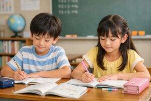 勉強中の子供たち